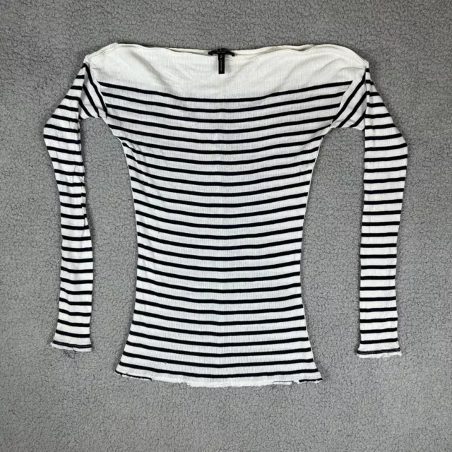 Rag & Bone Long Sleeve Wool Blend Striped Black & White Shirt Womens S Distresse