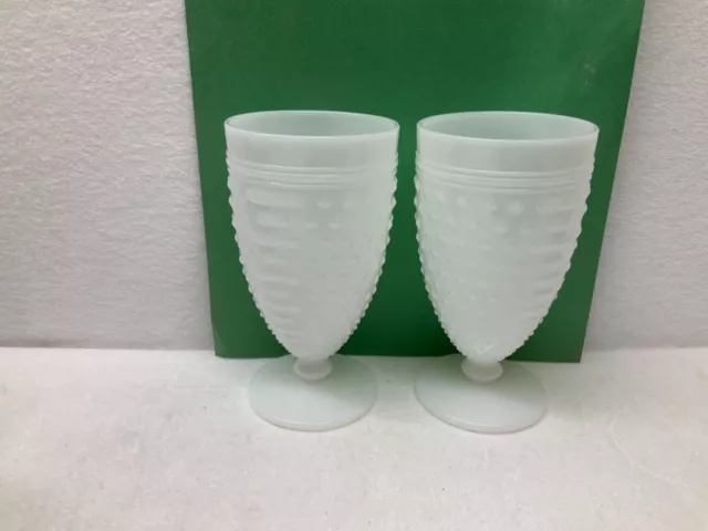 Anchor Hocking Hobnail milk glass footed wine/water goblet 12 ounce