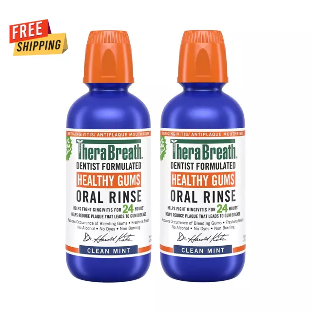 Therabreath Healthy Gums Oral Rinse, Clean Mint, 16 Fl Oz - Pack of 2
