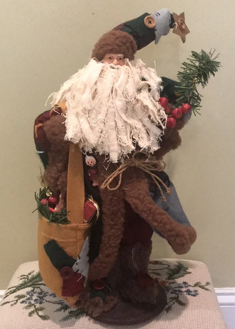 Vintage Old world Santa figurine Carrying Sack Of Toys And Pine Tree.