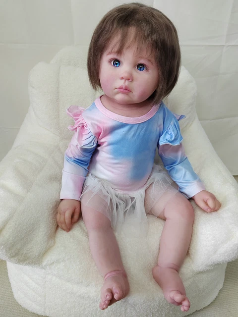 Bambola neonato rinato 27 pollici bambina occhi lucidi mohair radicata a mano bambini REGALO DI NATALE