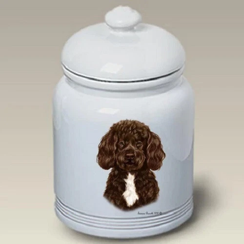 Bearded Chocolate Portuguese Water Dog Ceramic Treat Jar TB 34913