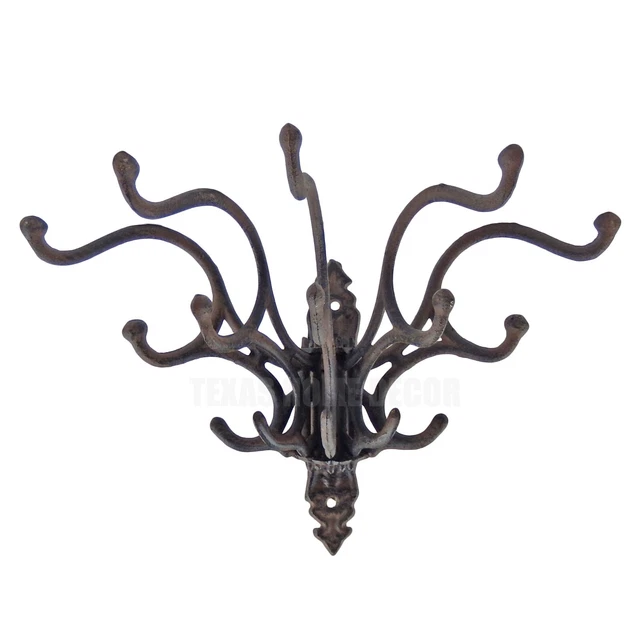 Large Swivel Wall Hook Cast Iron Coat Rack Purse Hanger Victorian Antiqued Brown