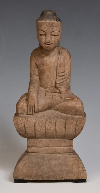 18th Century, Shan, Antique Burmese Wooden Seated Buddha