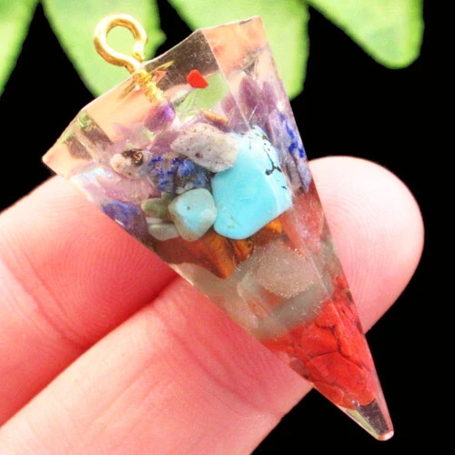 F03880 Natural 7 Chakra Gemstone Chips Pendulum Pendant Bead 41x21