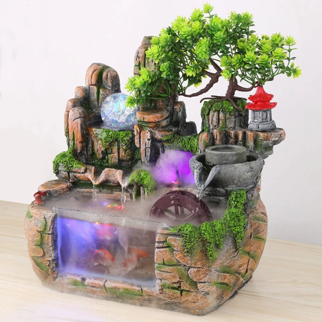 Mesa interior fuente de roca cascada Feng Shui sonido agua decoración de escritorio