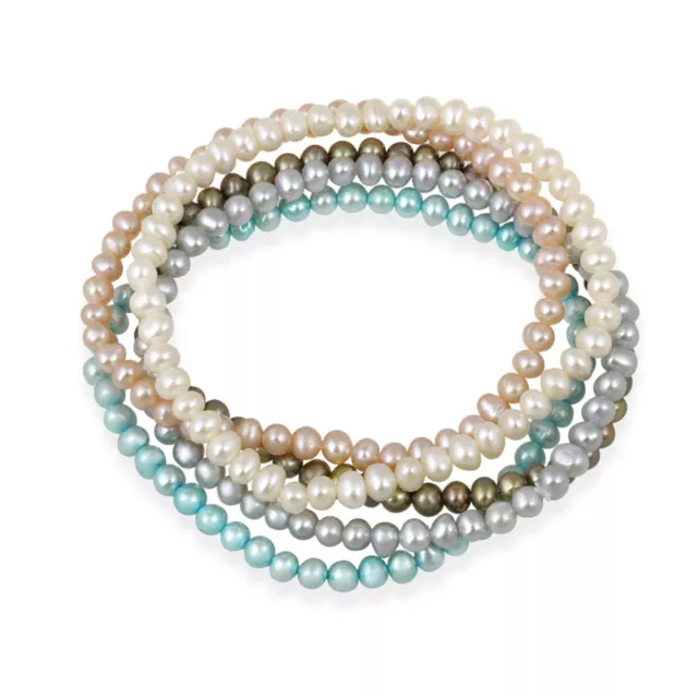 5-5.5mm Multi Couleur de Culture Perles Extensible Bracelets, Ensemble De 5