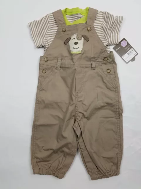 Carters Infant Boys One Piece Overalls Size 9 Months Puppy Striped Short Sleeve