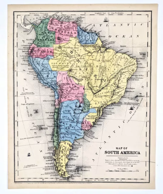 OLD 1847 SOUTH AMERICA Map ORIGINAL Patagonia Buenos Aires Brazil Rio ...