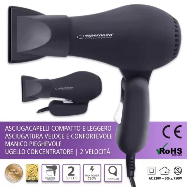 Sèche-cheveux de Voyage Mini Portatif Manche Pliant 750W Noir Veque