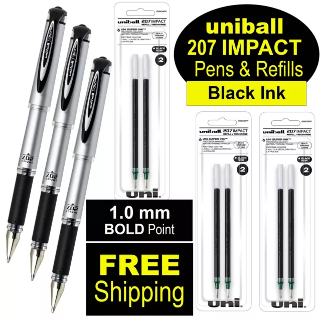UniBall 65800 IMPACT 207 Gel Pens & Refills, 1.0mm Bold Point, Black Uni Ink