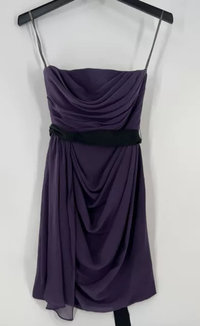 Vera Wang White Dress Strapless Purple Draped Fitted Formal Cocktail Size 4