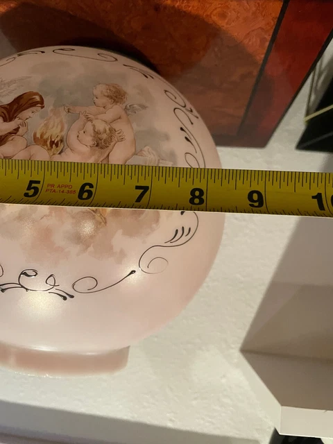 Antique Old Victorian Cherubs Handpainted Satin Glass Globe Lamp Shade Pink 8" + 14