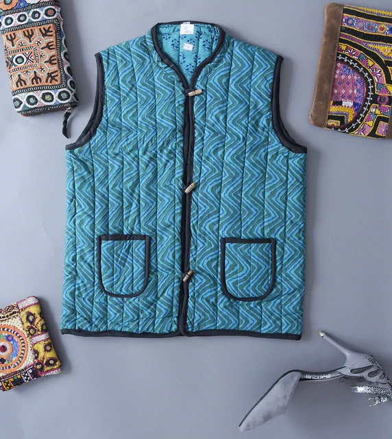 Cotone Indiano Unisex Bambini Giacca Reversibile Turchese Decorativo Cappotto