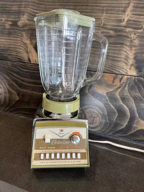 Vintage Avocado Green/Chrome Imperial Osterizer Blender pulse-matic 16 Model 864