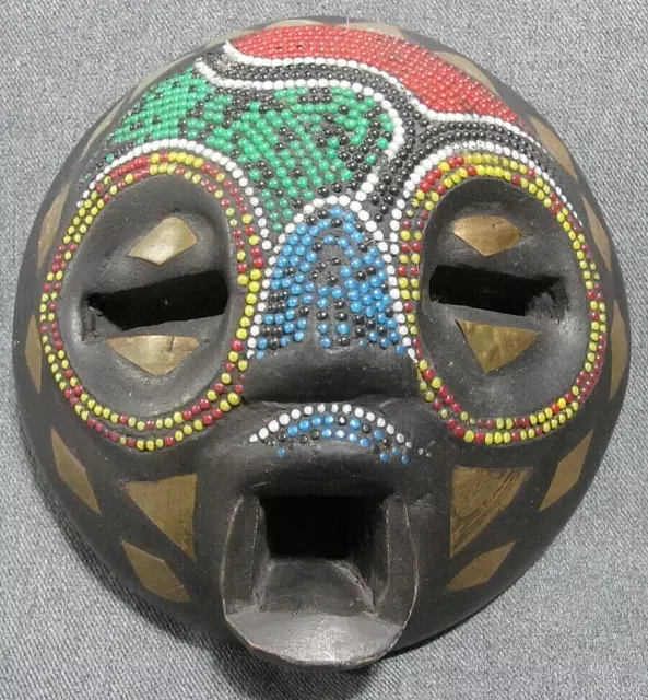 African Luba DRC wood beads & brass mask