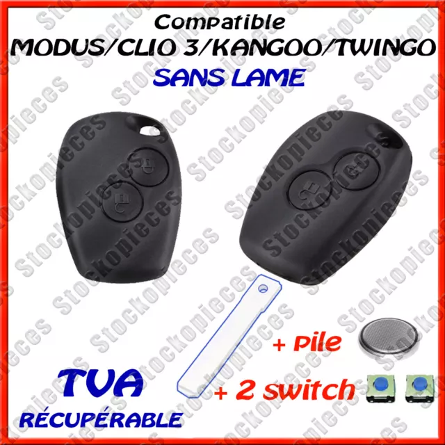Plip Boitier Télécommande Coque Clé Renault Modus Clio Trafic Master Twingo  Scenic + 3 Switch et 1 Pile C2016 - Kit iRace Keys®
