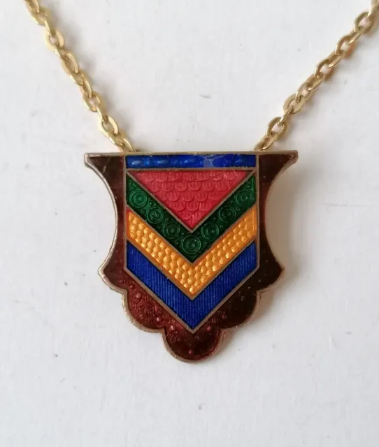 Guilloche Enamel Buckle Necklace Gold Tone Chain Bib Upcycled OOAK Art Deco 30s