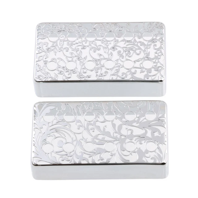 2PCS 12-Hole Carved Humbucker Guitar Pickup Cover Brass 50mm & 52mm Chrome FL