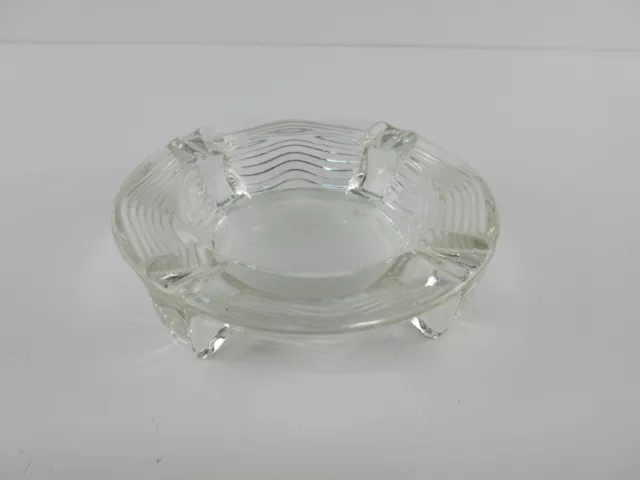 Clear Heavy Weighted Glass Ashtry 4.25" Round Ribbed Art Deco