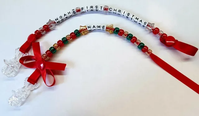Personalised First Christmas 2023 New Year 2024 Dummy Clip. Any Name. Any colour