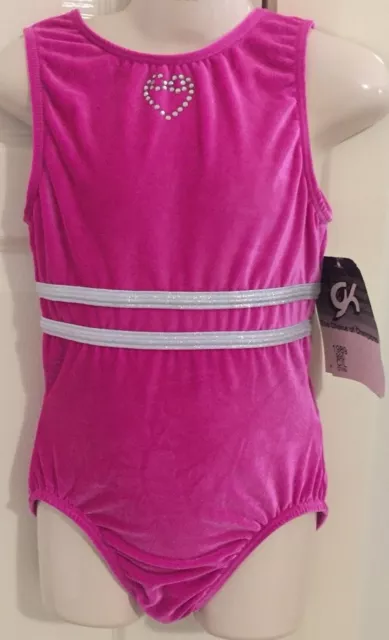 **NEW** GK Leotard pink velvet with gem heart CL gymnastics leo child large NWT