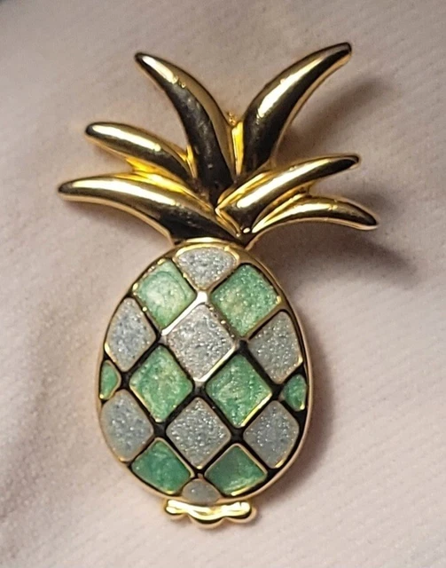 Broche Fantaisie Ananas En Acier Inoxydable Incrustée De Strass Roses - Neuf Avec étiquette