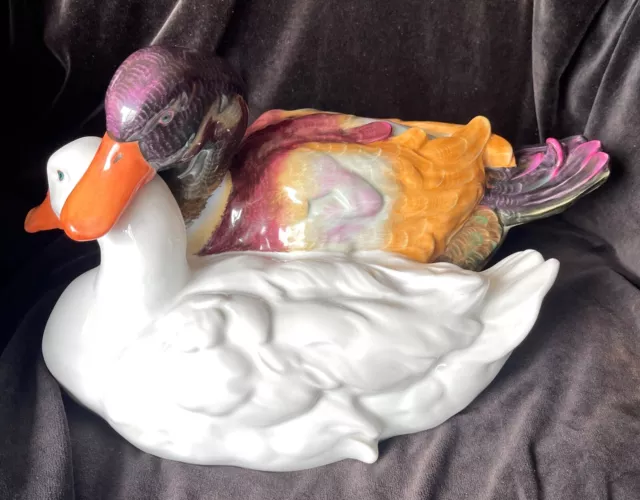 HEREND Pair Ducks Large Hand Painted Vintage 15053