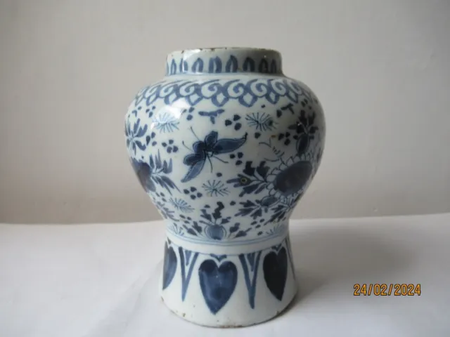 Antique ceramic vase Dutch Delft . XVIIIth Century. Mille Fleurs vase. Pottery.