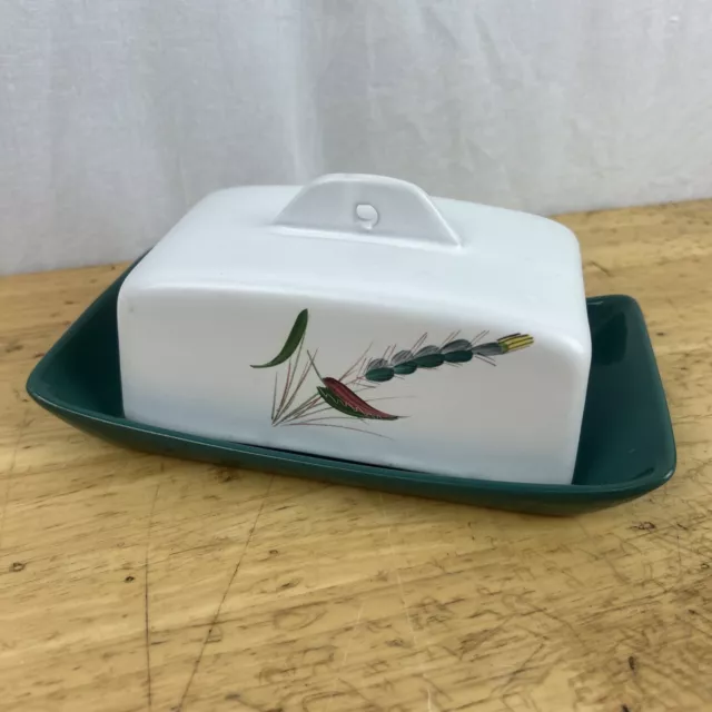 Denby Greenwheat Ceramic Cheese Or Butter dish White And Teal (type 2)
