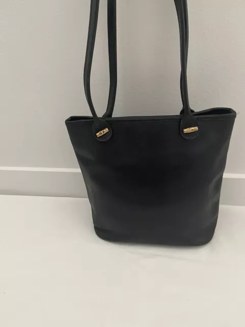 Vintage Longchamp Leather Tote Shoulder Bag Purse Handbag Black