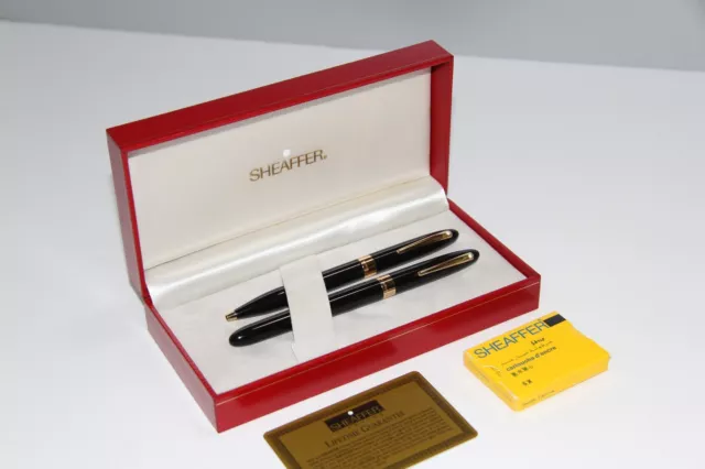 VINTAGE SHEAFFER CALLIGRAPHY SET - w FOUNTAIN PEN, 3 NIBS, 4 COLORS, CARDS  & ENV
