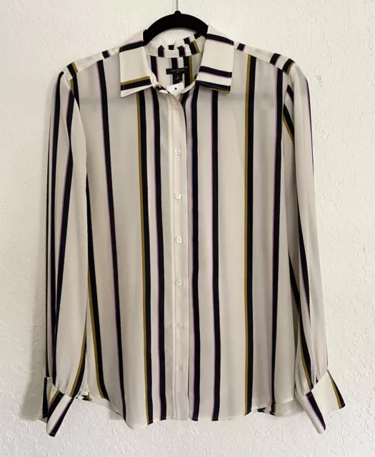 ANN TAYLOR SILK Long Sleeve Blouse Beige Stripped Size M NWT $19.99 ...