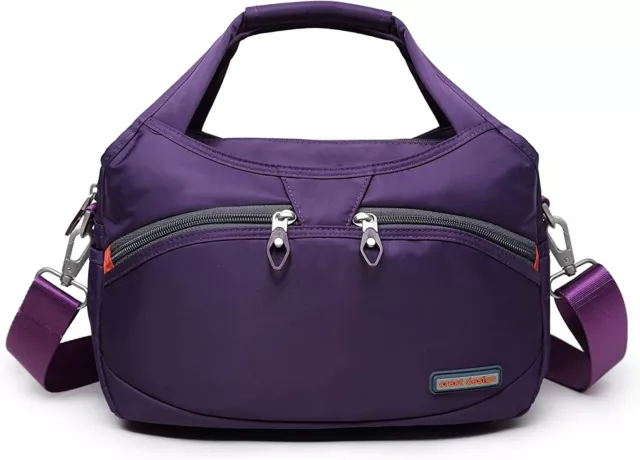 La Packmore Travel Crossbody Handbag Top Handle Satchel Nylon Waterproof Purple