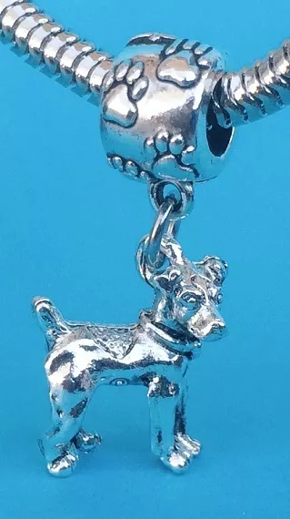 Adorable Rat Terrier 3D Dangle Charm on Pawprint Bail FREE SHIPPING