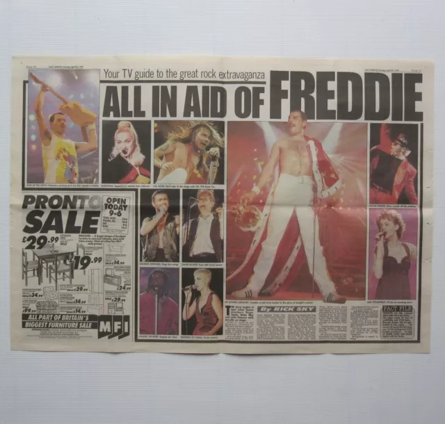 Freddie Mercury Tribute Concert 1992 Newspaper Article Daily Mirror 20.04.92