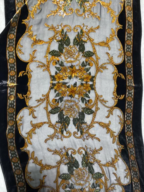 Vintage Rabella Beaded Silk Floral Embellished Beaded Tasseled Shawl 67”x20” EUC