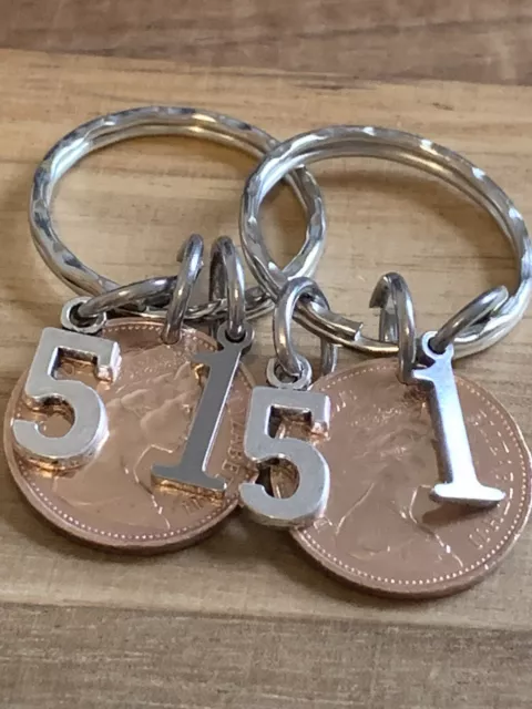 51st Wedding Anniversary Polished 1973  Coin & Charm Keyrings In Gift Bag x2