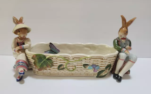 Fitz & Floyd Old World Bunny Rabbits Ceramic Cracker Tray Dish