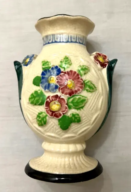Vintage Japanese Small  Vase Flowers Hand Painted  6 Inches Tall Japan