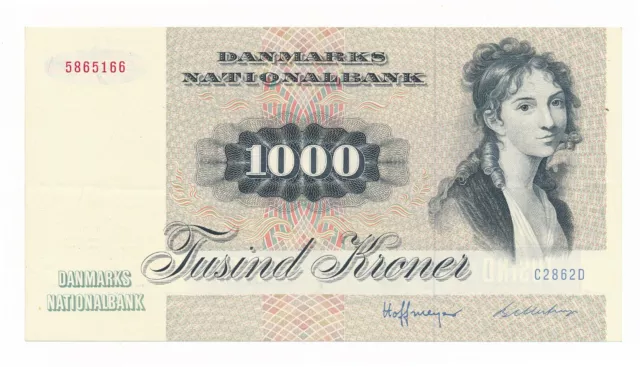 Denmark 1000 Kroner 1986 Prefix C2 Sign: Hoffmeyer & Billestrup P. 53 aEF Note