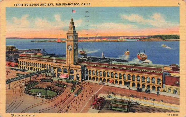 Vintage San Francisco Ca Ferry Building And Bay Linen Postcard 060822