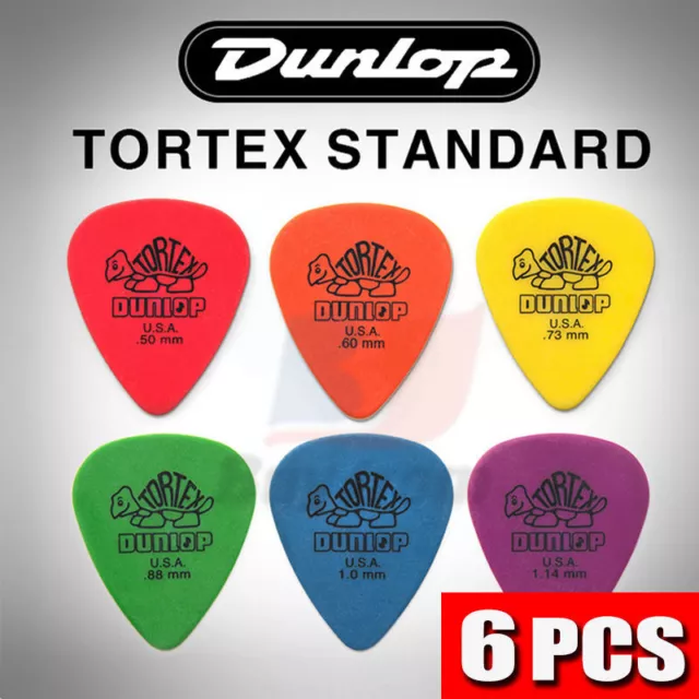 6 X New Jim Dunlop Tortex Standard MIXED Guitar Picks Starter Set Beginners AU