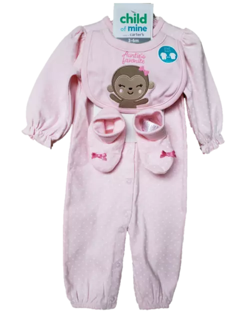 *Nwt- Carter's - Baby Girl's 3-Pc Jumpsuit, Bib & Booties Gift Set - Size: 3-6M