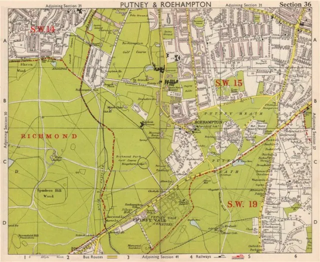 SW LONDON. Putney Roehampton Richmond Park Wimbledon Common. BACON 1959 map