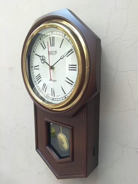 Vintage Wood &Brass Antique 20" Look Solid Pendulum Wall Clock Quartz Movement 3