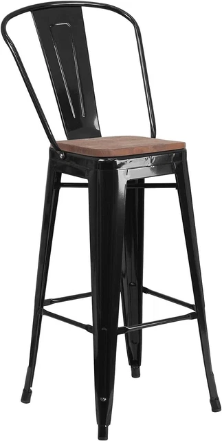 Flash Furniture Carly 24" High Purple Metal Counter Height Stool Back Wood Seat
