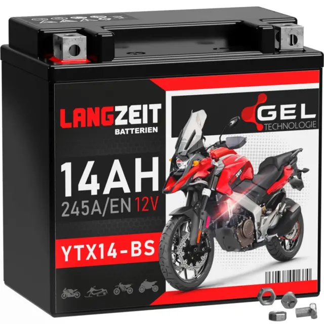 Langzeit YTX14-BS Motorradbatterie GEL 12V 14Ah 51214 CTX14-BS GTX14-BS YTX14-4