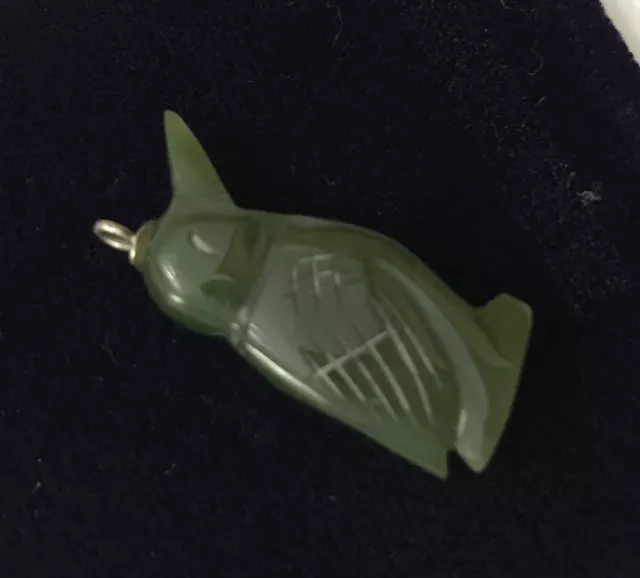 Vtg Sterling Silver 925 Jade Jadeite Carved Penguin Bird Animal Pendant Charm Q