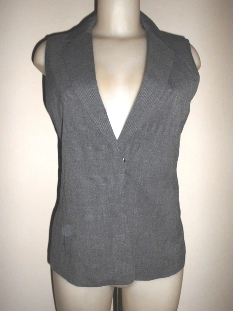LONG GILET CINTRER Femme Type Serveuse H&M Quadrille Gris Poches